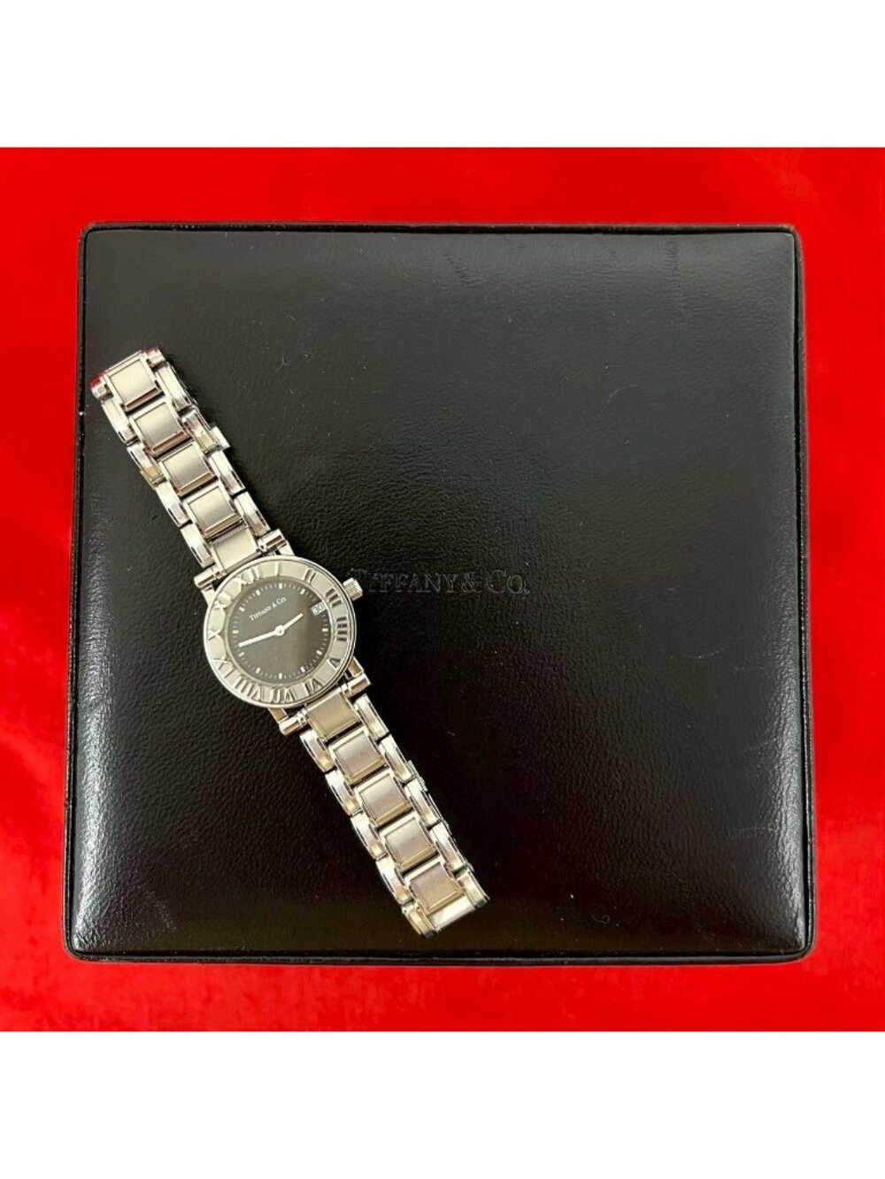 Tiffany & Co with Case Atlas Stainless Steel Wristwatch Silver Watch